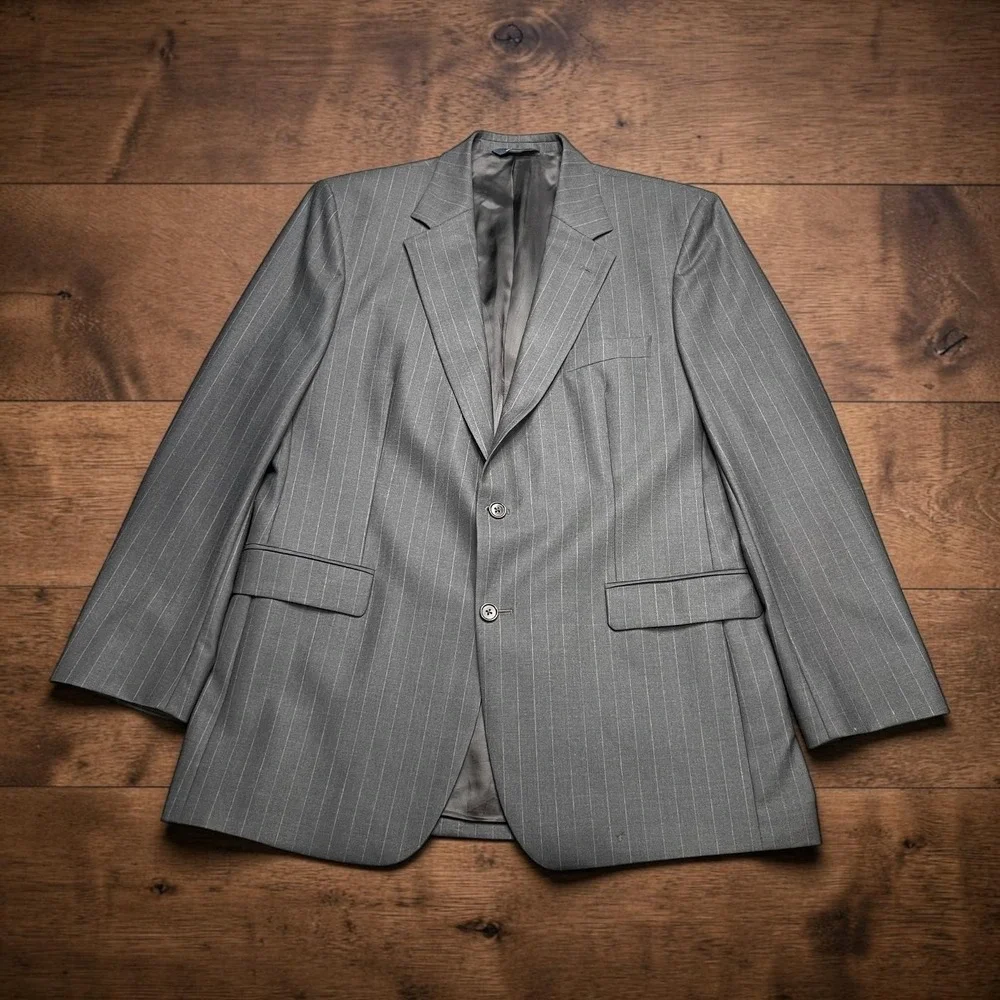 Brooks Brothers 346 Grey Pinstripe Suit 44L Blazer 34x33 Pleated Pants‎ Wool